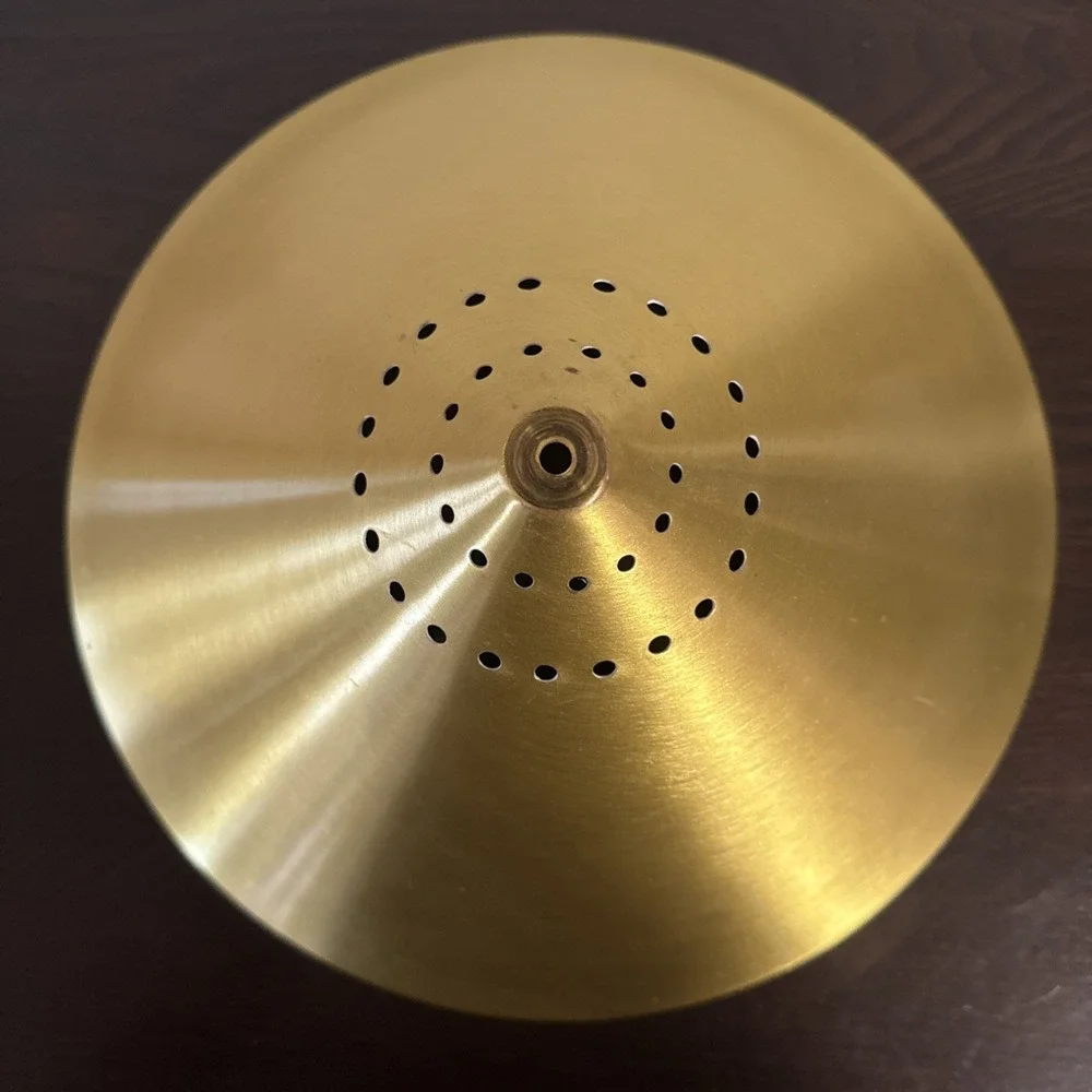 1950s Mid Century Modern Brass Perforated Lamp Light Fixture Shade Gold Circle
